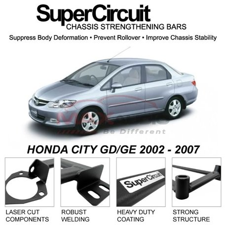 HONDA CITY GD/GE 2002 - 2007 SUPER CIRCUIT Chassis Stablelizer Strengthening Racing Safety Strut Bars