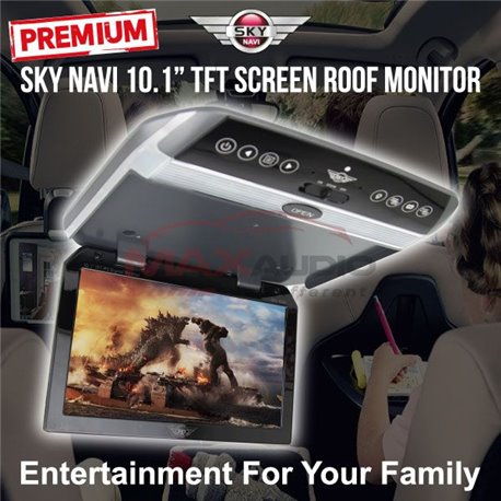 SKY NAVI PREMIUM 10.1" Inch Ultra-thin IPS TFT FHD 1080P Flip Down Overhead Car Roof Ceiling Monitor with Cabin Room Lamp