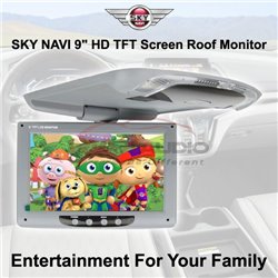 SKY NAVI 9" Inch HD 720P TFT LCD Screen Flip Down Multimedia Overhead Car Roof Ceiling Mount Monitor with Cabin Room Lamp