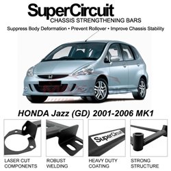 HONDA Jazz (GD) 2001-2006 MK1 SUPER CIRCUIT Chassis Stablelizer Strengthening Racing Safety Strut Bars  