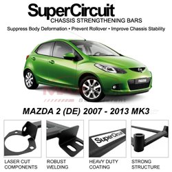 MAZDA 2 (DE) 2007 - 2013 MK3 SUPER CIRCUIT Chassis Stablelizer Strengthening Racing Safety Strut Bars