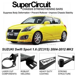 SUZUKI Swift Sport 1.6 (ZC31S) 2004-2012 MK2 SUPER CIRCUIT Chassis Stablelizer Strengthening Racing Safety Strut Bars