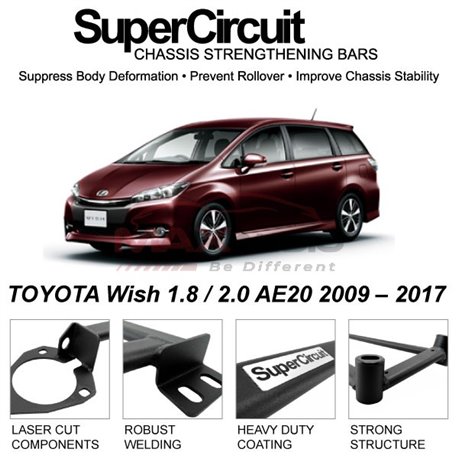 TOYOTA Wish 1.8 / 2.0 AE20 2009 – 2017 SUPER CIRCUIT Chassis Stablelizer Strengthening Racing Safety Strut Bars