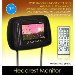 7" Black Leather Headrest TFT Monitor w/ DVD/VCD/MP3/CD [7002-Black]