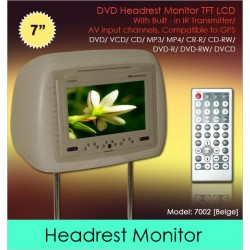 7" Beige Leather Headrest TFT Monitor w/ DVD/VCD/MP3/CD [7002-Beige]