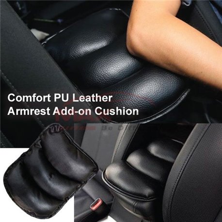 Premium Universal Comfort PU Black Leather Anti Scratch Wear Center Console Armrest Top Cover Add-on Cushion