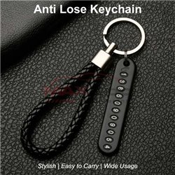 Braided Leather Rope Car Home Motor Bike Keychain Keyring with Anti Lost Phone Number Pendant Plate 