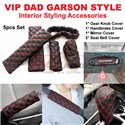 VIP Premium 5in1 DAD Garson Style Leather Red Stitch Handbrake Gear Shift Seat Belt Rear View Mirror Cover Case Sleeve