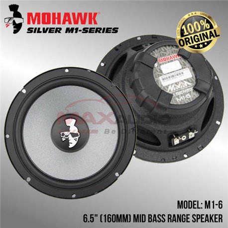 Original MOHAWK Silver M1-Series M1-6 6.5" (160mm) 50w RMS 100W Peak Mid Bass Range Car Audio Music Speaker System Set (Pair)