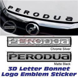 PERODUA Premium 3M Bonnet Trunk 3D Logo Wording Alphabet Letter Emblem Sticker (Chrome Silver/ Matte Black)