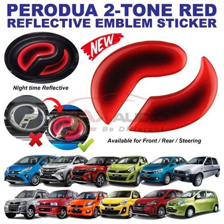 MOST PERODUA Front Rear Steering Night Reflective 3M 3D 2-Tone Red Black Epoxy Logo Emblem Sticker