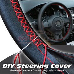 Universal 38cm DIY Hand Sewing Premium Leather Non-Slip Comfort Sport Steering Wheel Cover with Needle and Thread