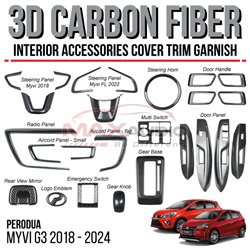 PERODUA MYVI G3 2018 - 2024 Carbon Fiber Interior Accessories Steering Aircond Radio handle Emblem Gear Trim Garnish