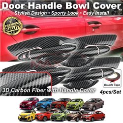 PERODUA PROTON 3D Carbon Fiber with Handle Exterior Door Handle Bowl Cover Scratch Protector Sticker Trim Accessories