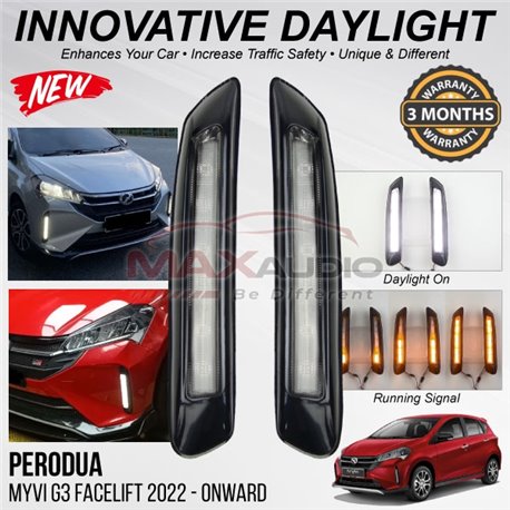 PERODUA MYVI G3 FACELIFT 2022 - 2024 3in1 Front Bumper Super Bright LED Daytime Running Light DRL with Sequential Signal