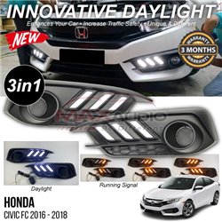 HONDA CIVIC FC 2016 - 2018 3in1 Front Bumper Mustang Style LED Daytime Running Light DRL with Running Turn Signal