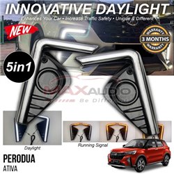 PERODUA ATIVA 5in1 Front Bumper Fog Lamp Cover LED Daytime Running Light DRL with Welcome Light and Running Turn Signal