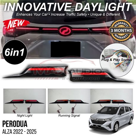 PERODUA ALZA 2022 - 2024 6in1 Running Rear Bumper Bonnet Trunk Center Garnish Brake LED Light Bar w/ Welcome and Signal