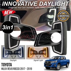 TOYOTA HILUX REVO ROCCO 2017 - 2019 3in1 Front Bumper Fog Lamp Cover LED Daytime Running Light DRL with Turn Signal