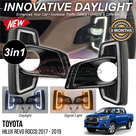 TOYOTA HILUX REVO ROCCO 2017 - 2019 3in1 Front Bumper Fog Lamp Cover LED Daytime Running Light DRL with Turn Signal