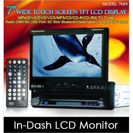 7" In-Dash Touch Screen TFT Monitor DVD/USB/SD/TV/GPS Input [7685]