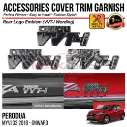 Rear VVT-i VVTi Logo Emblem PERODUA MYVI G3 2018 - 2024 Chrome Matte Glossy Forged Carbon Black Trim