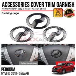 PERODUA MYVI G3 2018 - 2024 Steering Logo Emblem Chrome Matte Glossy Forged Carbon Black Garnish Trim