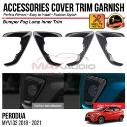 PERODUA MYVI G3 2018 - 2021 Front Bumper Fog Lamp Inner Trim Chrome Matte Glossy Forged Carbon Black Garnish Cover