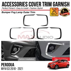 PERODUA MYVI G3 2018 - 2021 Front Bumper Fog Lamp Outer Trim Chrome Matte Glossy Forged Carbon Black Garnish Cover