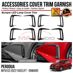 PERODUA MYVI G3 FACELIFT 2022 - ONWARD Front Bumper LED Lamp Cover Trim Chrome Matte Glossy Forged Carbon Black Garnish