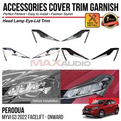 PERODUA MYVI G3 FACELIFT 2022 - ONWARD Head Lamp Eye-Lid Trim Chrome Matte Glossy Forged Carbon Black Garnish Cover