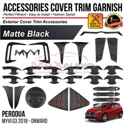 PERODUA MYVI G3 2018-2024 Matte Black Exterior Accessories Play and Play Garnish Cover Trim Premium