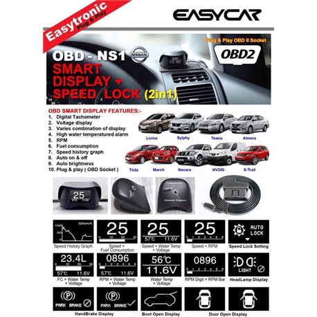 ALL NISSAN EASY CAR OBD II Plug & Play Smart Display Racing Monitor [OBD-NS1]
