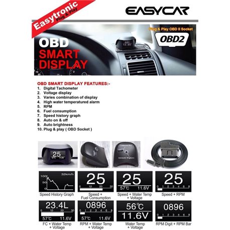 ALL TOYOTA VIOS, ALTIS, CAMRY, HILUX, VIGO, WISH, ALPHARD EASY CAR OBD II Plug & Play Smart Display Racing Monitor [OBD-TY1]
