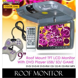 9" Roof Mount TFT Monitor DVD/MP3/CD/USB/SD with 300 Games [990 GREY]