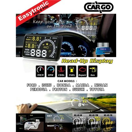 Most Cars TRIO 5.5" OBD2 HUD Head Up Display KM/h & MPH, Speeding Warning & Fuel Consumption Display